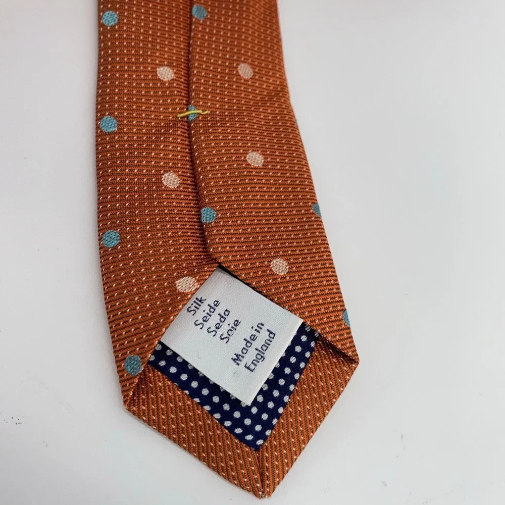Eton Tie Mens One Size Brown Dotted Silk Classic Fit Luxury Necktie England Made